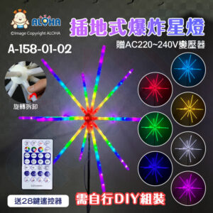 阿囉哈LED總匯_A-158-01-02_幻彩銅線燈-58cm-插地式爆炸星燈+搖控器-附AC220~240V變壓器-需DIY安裝