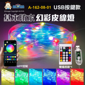 阿囉哈LED總匯_A-162-08-01_10米100燈-USB按鍵款-基本防雨水-幻彩皮線燈-DC5V
