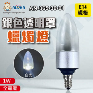 阿囉哈LED總匯_AN-365-36-01_E14蠟燭燈-1W-白光-銀色透明罩-全電壓