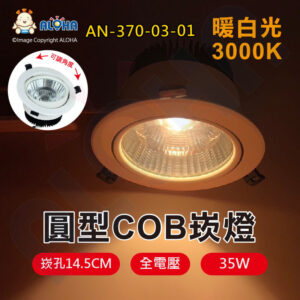 阿囉哈LED總匯_AN-370-03-01_35W-COB崁燈-崁孔14.5cm-暖白光3000K-24度