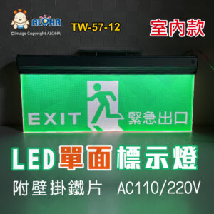 阿囉哈LED總匯_TW-57-12_LED單面出口標示燈-TG-540-綠底白字-AC110/220V