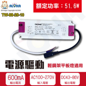 阿囉哈LED總匯_TW-88-28-10_TW-88-28系列輕鋼架平板燈-電源驅動-AC100~277V-DC43~86V